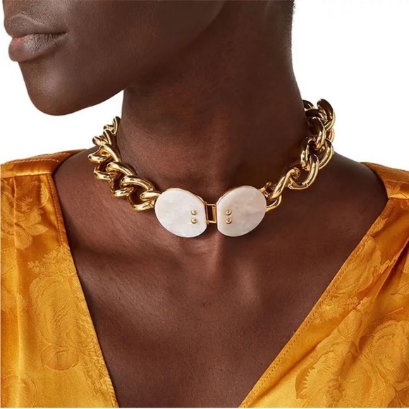 Lele Sadoughi Jewelry - Lele Sadoughi 14K Gold Plated Curb Chain Necklace Collar Choker Cuban Chain EUC